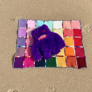 Handmade Knit Crochet All The Colors Hues Baby Blanket ROYGBIV OOAK Cover